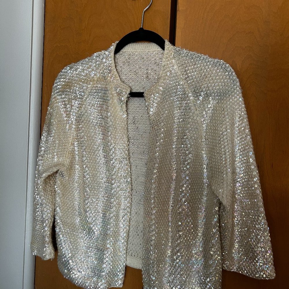 Vintage Off White All Over Sequin Sweater